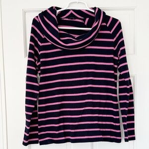 TALBOTS top size M blue pink striped cowl neck waffle knit shirt